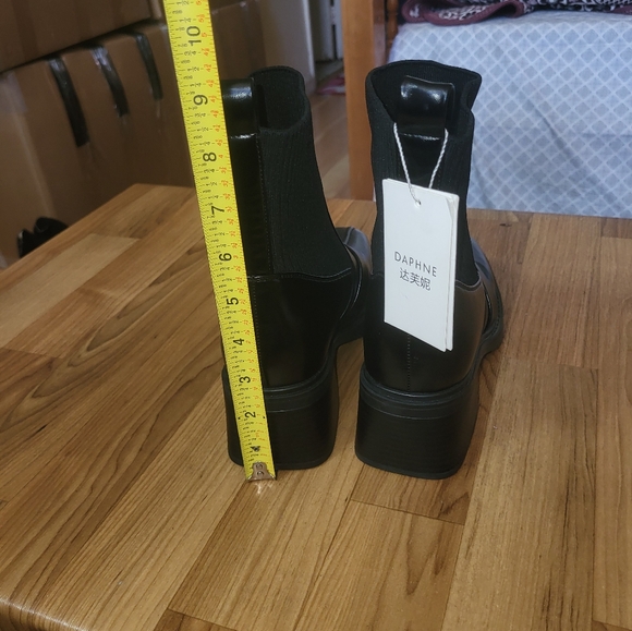 Women's Genuine Leather Square Toe Ankle Boots with Chunky Heel - Winter Knitted - Picture 12 of 16